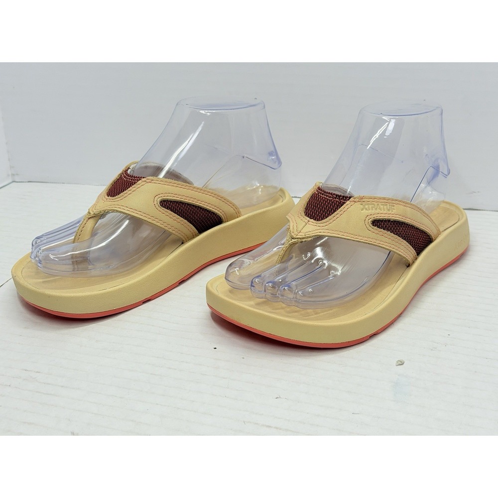 XTRATUF Pegasus South Shore Womens 6 Leather Flip Flops Tan Coral Slip Resistant - Picture 4 of 9